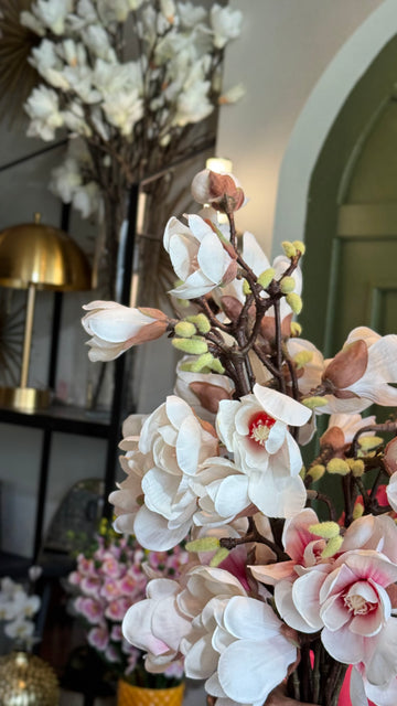 Rama de flor de magnolia rosa/ blanco