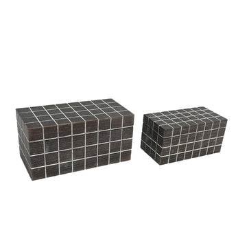 SET 2 CAJAS RECTANGULARES DE MADERA EN TEXTURA A CUADROS