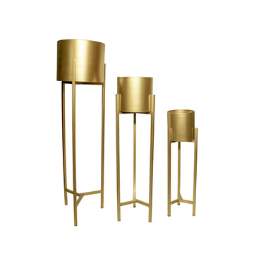 SET 3 MACETAS METALICAS DORADO